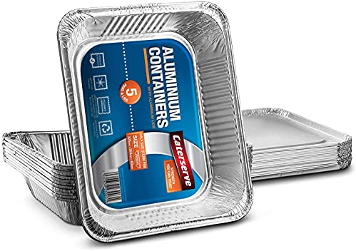Caterserve Large Disposable Aluminium Foil Trays Containers & Foil Lids for Baking Roasting Broiling Cooking Food Storage & More Pan 32 x 26 cm Pack of 10 Trays 10 Lids