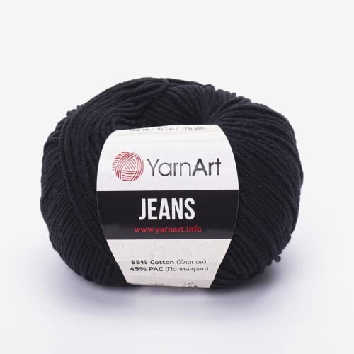Yarn Art, 3 Knäuel (Knäuel) YarnArt Jeans-Garn, 55 % Baumwolle, 45 % Polyacryl, insgesamt 50 g, 160 m, Garngewicht 2: Fine-Sport (Schwarz - 53, 3er-Pack)
