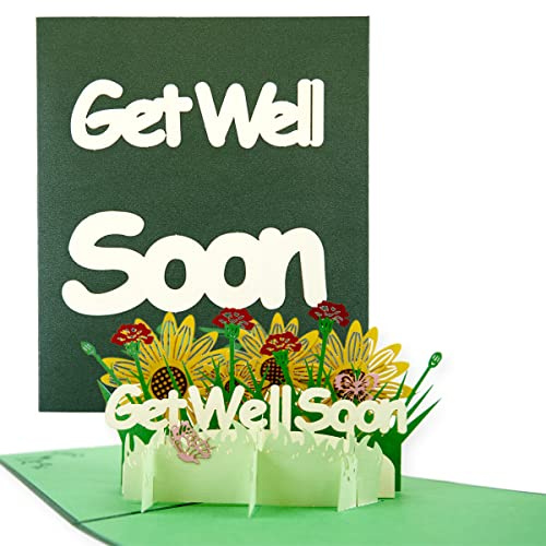 TOG BEG 3D Pop-up Grußkarte mit Motiven Get Well Soon und Blumen, ein liebevolles Geschenk und Gute Besserung für betroffene Person aus Familien, Freunde, oder Kollegenkreis inkl. Umschlag