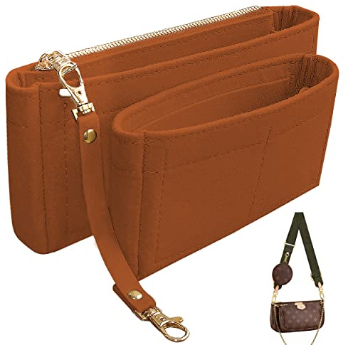 Soyizom Handtaschen-Organizer-Einsatz passt für mehrere Pochette-Zubehör-Taschen und Taschen, Einsätze, Tragetasche, Organizer, Tasche innen, Reißverschlusstasche und Schlüsselanhänger, braun