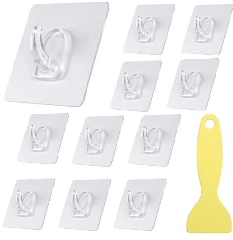 THATSRAD 25 Stück Magische Haken Selbstklebende Haken Klebehaken Transparent max 5kg Handtuchhaken Ohne Bohren Wandhaken Selbstklebend mit Schaber Selbstklebender Haken für Wohnzimmer Küche Bad