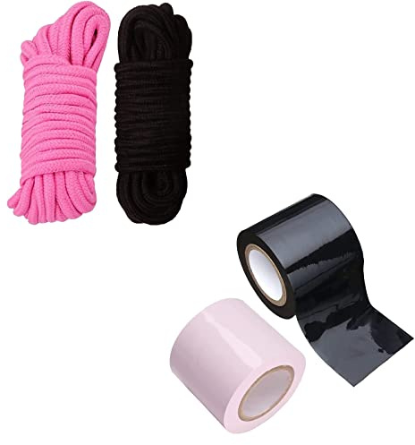 Juego de 4 cuerdas de algodón suave, cuerda de bondage de 5 m de largo, 8 mm, 2 rollos de cinta divertida de 52.5 pies x 5 cm (negro rosa)