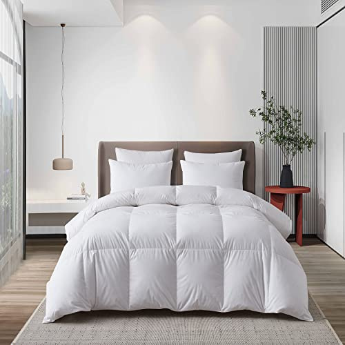 Martha Stewart Tencel™ Lyocell Cotton Blend Hungarian White Goose Down Feather Comforter King Size-750 Fill Power All Seasons Warmth Lightweight Duvet Insert Made in USA, 106 x 90