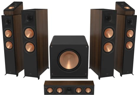 Klipsch Reference Premiere RP-8060FA II 5.1.4 Home Theater System with a Larger 90° x 90° Hybrid Tractrix Horn, 8 Cerametallic Woofers and a 16-inch RP-1600SW Subwoofer in Walnut
