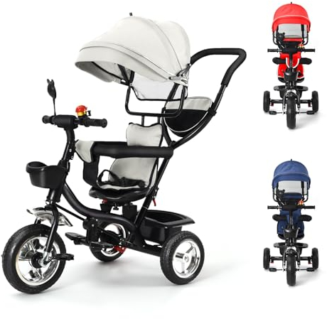 Bicicleta 4 en 1, Triciclo para Niños y Niñas de 2 3 4 años, Juguete Correpasillos Bebe, Triciclo Infantil para Niños de 48-96 Meses como Regalo de Cumpleaños Navidad-4 en 1 (Gris Claro)