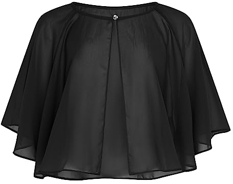 Bolerose Morbido Matrimonio Stola Sera trasparente Chiffon Soprabito Mantellina Scialle (Nero, Taglia unica)