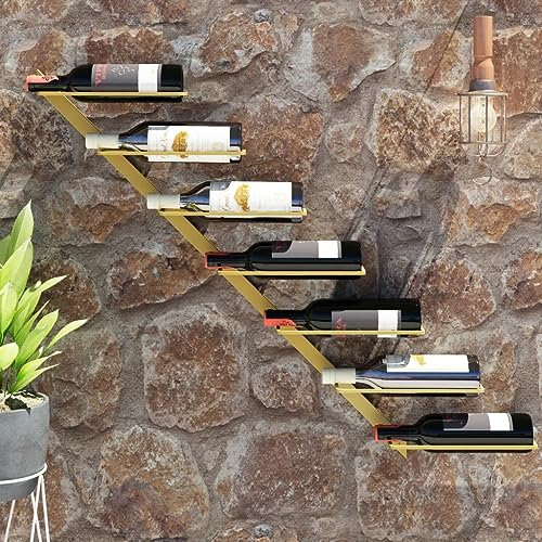 ZEYUAN Wand-Weinregal für 7 Flaschen Golden Metall, Flaschenregal, Weinhalter Wand, Flaschen Regal, Flaschenhalter Wein, Bar Regal Wand, Wine Holder, Weinflaschenregal