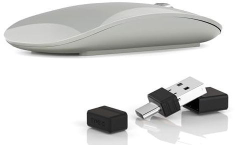 Uiosmuph G11 Mouse Wireless, 2.4G Ricaricabile USB-C Silenzioso, Gray | DPI 1000/1200/1600, USB-C ricaricabile, Sleep Auto, Ricevitore USB 2 in 1, batteria indicatore, Compatto, PC/Mac/Chromebook