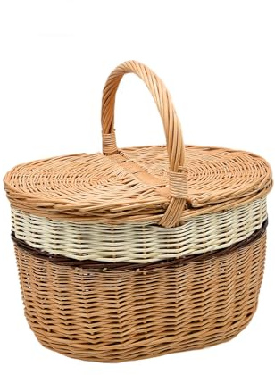 MyBer® Korg picknickkorg bärkorg med 2 lock flätad korg hel pilkorg flätad K12-027-STW