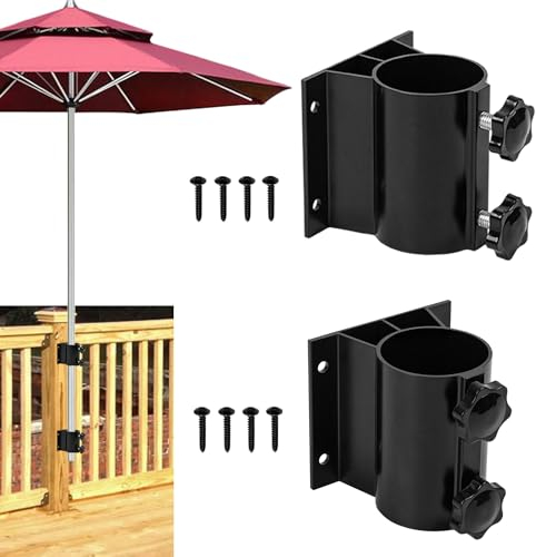 VANROUG Terrassenschirmhalter, Schirmständer für den Außenbereich, Schirmklemmhalterung für Deckgeländer, Montage an Deck, Balkon oder Innenhof (passend für 33 mm–51 mm Schirmstangendurchmesser)