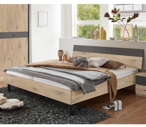 Lomadox Doppelbett Bettgestell Liegefläche 160x200 cm in Eiche mit Graphit