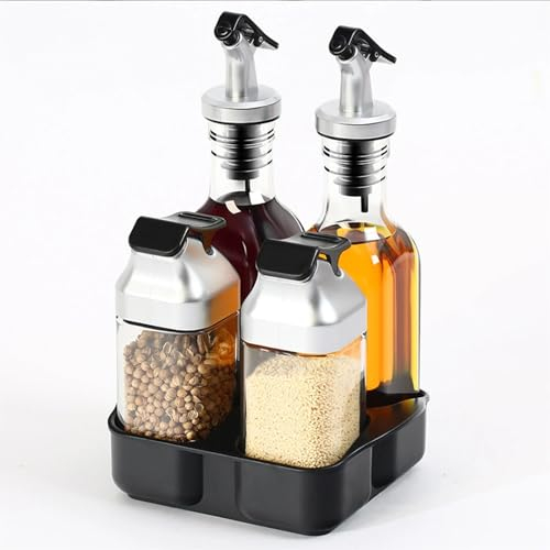 Taygate aceitera y vinagrera Dispensador de Aceite y vinagre, Sal, Pimienta, con Bandeja de Almacenamiento, Organizador(B Set)