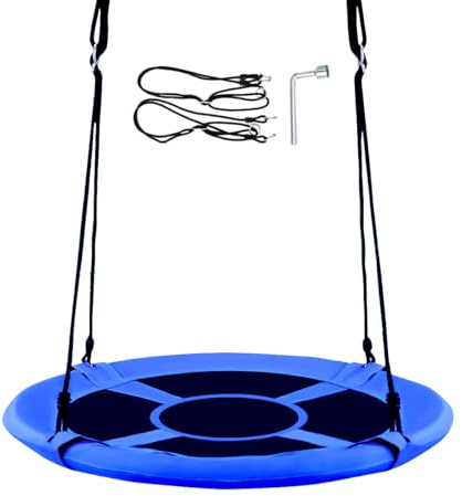 KOMFOTTEU Columpio Nido Infantil para Exterior, Columpio Colgante para Jardín con Altura Ajustable de 100 a 160 cm, Carga de 150 kg, Diámetro de 100 cm (Azul)