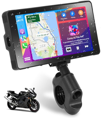 Autoradio per Moto Podofo con Supporto Wireless Apple Carplay e Android Auto, Radio Portatile Carplay con Touchscreen IPS Impermeabile da 5,5 Pollici/Bluetooth/Comandi al Volante/Trasmissione FM