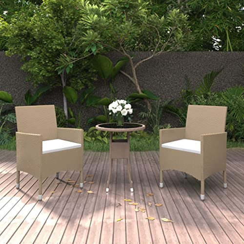 QZZCED Terrassengarnitur Balkonmöbel-Set Garten-Loungemöbel Gartenmöbel-Sets 3-TLG. Garten-Essgruppe Poly Rattan Beige für Garten, Terrasse und Balkon