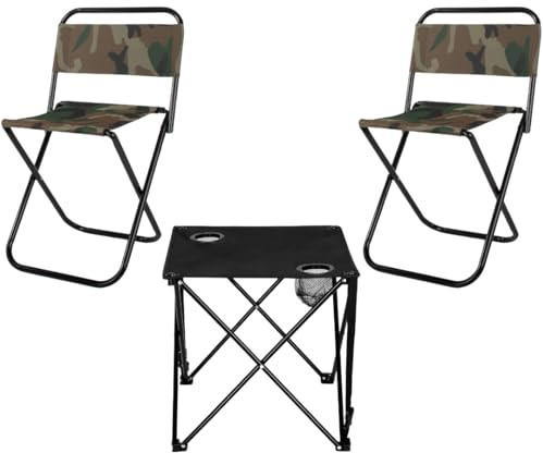 Festivalking 2X Klappstuhl inkl. Tisch Set faltbar & klappbar Campingtisch mit Getränkehalter Campingstuhl mit Lehne für Camping Outdoor Festivals Angeln