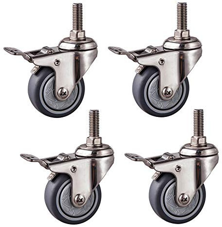 Schwerlastrollen Lenkrollen, Sätze mit 4 robusten Tpror-Rädern for Möbel, Trolley-Bewegungsräder, Drehgelenke aus Edelstahl, Ersatzteile, grau, Gewindeschaft M10 x 25 mm/Bremse/40 mm/1,6 Zoll (Color