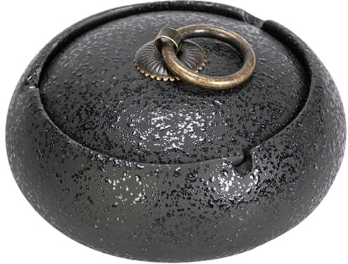 JJQHYC Ceramic Ashtray with Lid Smell Proof Black Outdoor Windproof Ash Tray Ceramic Ashtray for Outside Home Office Garden
