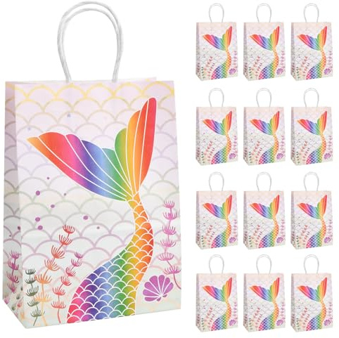 Nivofu 12 Pezzi Sirena Sacchetti Regalo in Carta, Sacchetto Regalo, Borse Carta, Sacchettini Carta Kraft, Sacchetti Regalo Compleanno, Sacchetti Carta con Manici per compleanni, matrimonio (Rosa)