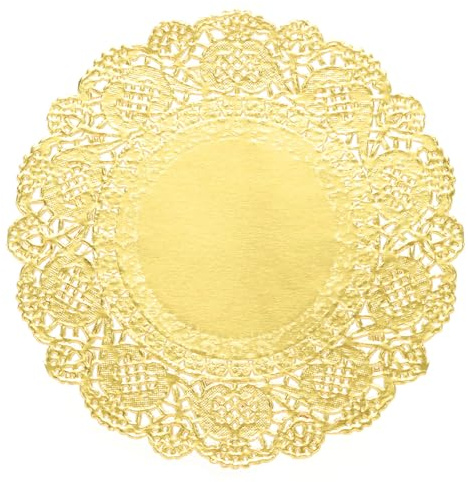 QUARKZMAN Lot de 100 Napperons Ronds en Papier Doré Avec Dentelle 11,4 cm | pour Gâteaux Desserts Vaisselle et Aliments