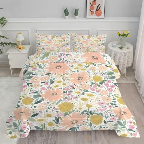 PNHCL Piumino Singolo 4 Stagioni Fiori Rosa Piumone Letto Singolo Bambino 140x200 cm Super Morbida Trapunta in Microfibra per Tutte le Stagioni, Lavabile in Lavatrice - Stile Moderno