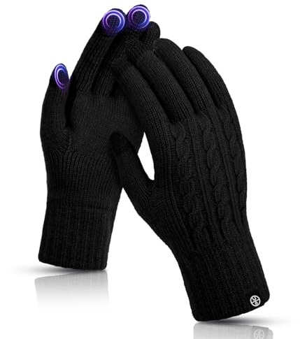 MA COWCF Winter Gloves for Women Thermal Knit Elastic Soft Warm Touch Screen Black Glove Comfortable for Outdoor Cold Weather