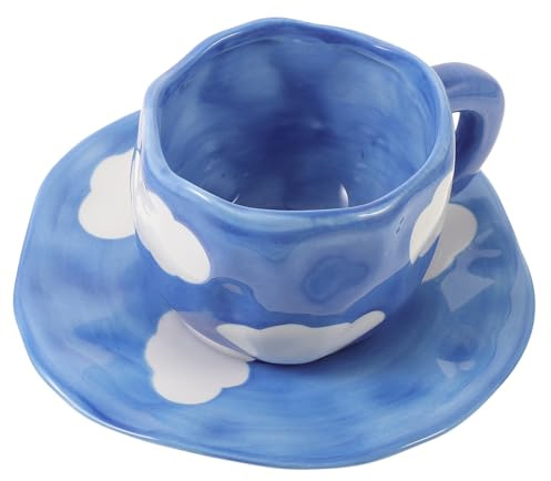 CIYODO Taza De Cerámica Con Platillo Diseño Nube Para Café y Agua Resistente y Fácil De Lavar Para Hogar Cafeterías y Restaurantes