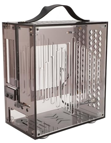 Caja para PC Mini ITX, Caja para PC Acrílica Transparente DIY, Caja Pequeña para PC para Juegos con Asa, Caja para Computadora Mini ITX de Escritorio, 23x20,5x12cm (Black)