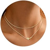 Dochais Gold Layering Kreuz Kette, 14K Vergoldete Halskette für Damen - Choker mit Pendant, Geschenk für Frauen