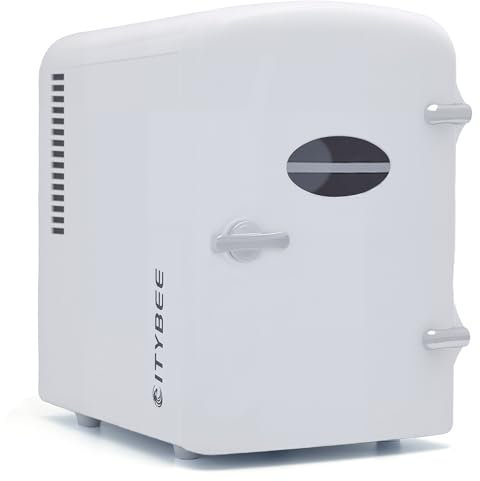 Citybee Mini Frigo de Chambre 4L, Petit Frigo 230V/12V Silencieux pour Boissons Cosmetique Mini Refrigerateur pour Chambre/Voiture/Bureau/Camping (Blanc)