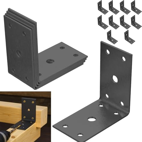 10 Pcs Metal Angle Brackets for Wood, Heavy Duty Corner Connectors for Wood, Right Angle L Brackets for Timber, L Shaped Connectors for Fixing Joining Furniture Shelves, 2.6x2.6x1.5
