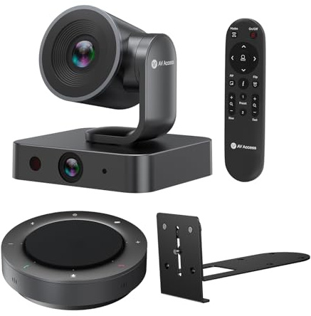 All-in-One Conference System: 4K AI PTZ Webcam with Dual Lens + Wireless USB/Bluetooth Speakerphone, AI Framing & Presenter Tracking, 15x Zoom, 360° Mic, Zoom/Teams/Webex Compatible for Meeting Room