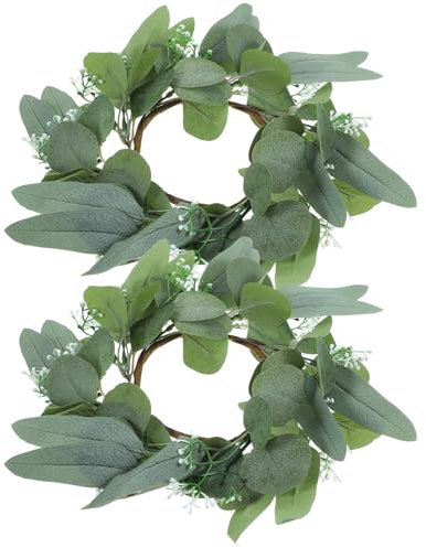 JUMPLAWN Kerzenringe Aus Papierkranz Eukalyptuskranz 25cm Tischkranz Für Hochzeitsdekoration Und Selbstgemacht Dekoration 2 Stück Handgemacht