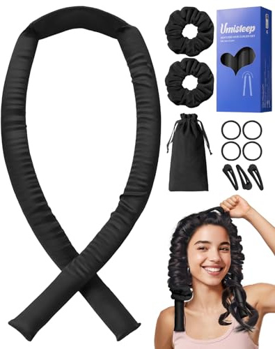 Umisleep Lockenwickler Senza Calore, Set di Riccioli in Seta Che Proteggono i Capelli, Lockenwickler da 99cm per la Notte, Banda DIY per Riccioli Senza Calore per Capelli Lunghi, Antiscivolo (Negro)