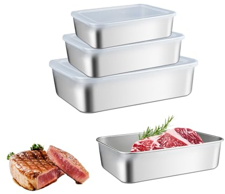 duisoad 3 Stück Frischhaltedose Edelstahl Aufschnittbox Fresh 1000ml/ 1800ml/ 3000ml Aufschnittboxen Edelstahl für Grill, Salat, Mittagessen, Kühlschrank, Geschirrspüler