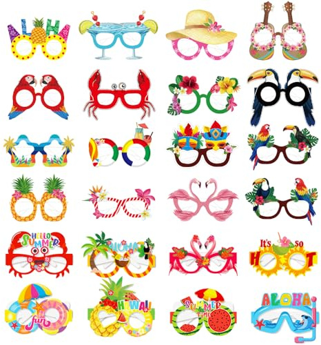 TRKETK 24 Pezzi Occhiali di Carta Tropicali Hawaii, Occhiali di Carta per Feste Tropicali Accessori di Abbigliamento Estivo da Spiaggia Occhiali da Spiaggia Carta Occhiali da Sole da Festa Luau