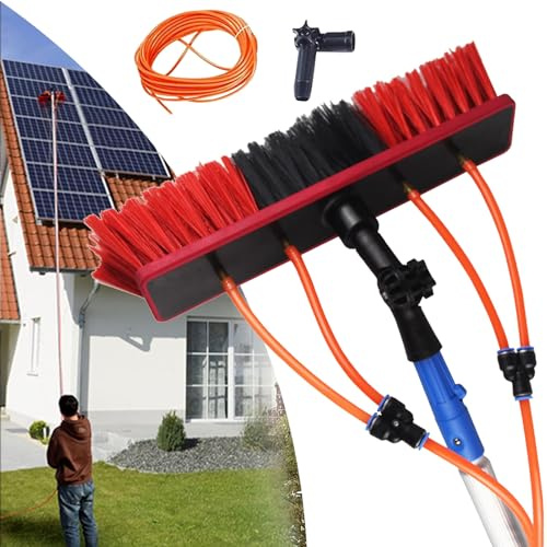 SJMDMZD Pulizia Fotovoltaico Kit 3-12M Spazzola per Pannelli Solari Spazzolone, Asta per La Pulizia delle Finestre con 55CM Testa della Spazzola, Spazzola Telescopica Alimentata Ad Acqua 11CM
