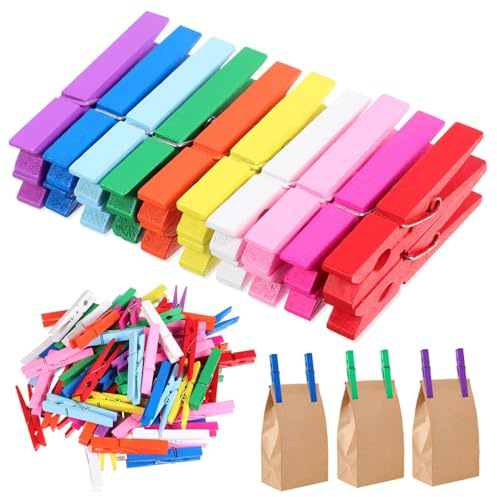 TOBBOMEY Mollette Di Legno Colorate Piccole Per Bucato e Lavoretti Artigianali, Mollette Per Appendere Vestiti e Decorazioni Casa, Set Da 100 Pezzi Resistenti Molla in Acciaio Antiruggine