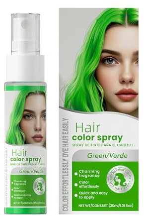 Haarspray Grün, Temporäre Haarfarbe Sofort-Styling, grünes Haarspray, Waschbares Haarfarbe Spray, Schnelle Haarfärbung, Haar Colorationen für Party, Karneval, Cosplay (Grün, 30ML)