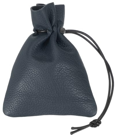 QUARKZMAN Beutel Mit Zugband Leder Münzbeutel Münztasche Dunkelblau | 1 Stück, Lederbeutel Für Schmuck Schlüssel Münzaufbewahrung, Für Damen Herren