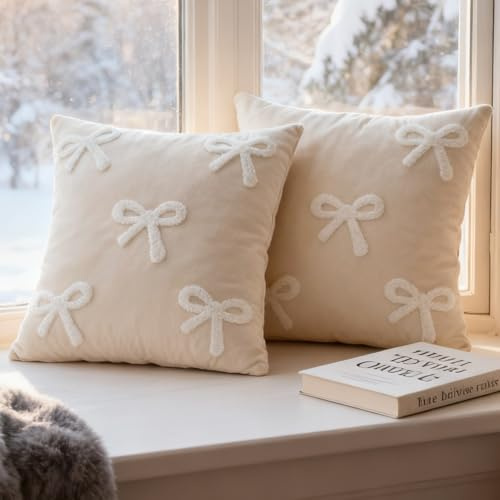 2 Stück Schleifen Kissenbezug, 45x45cm Samt Kissenbezug Weihnachten (A) | Weihnachtsdeko Schleifen Kissenbezüge Dekokissen Kissenhülle Kissen Frühling für Deko Wohnzimmer Schlafzimmer