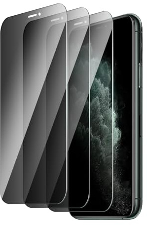 QZYWIKA Privacy screen protector for iPhone 11 pro/xs, 3 Pack tempered glass 9H hardness, Privacy screen, Bubble-free Scratch-resistant Impact-resistant