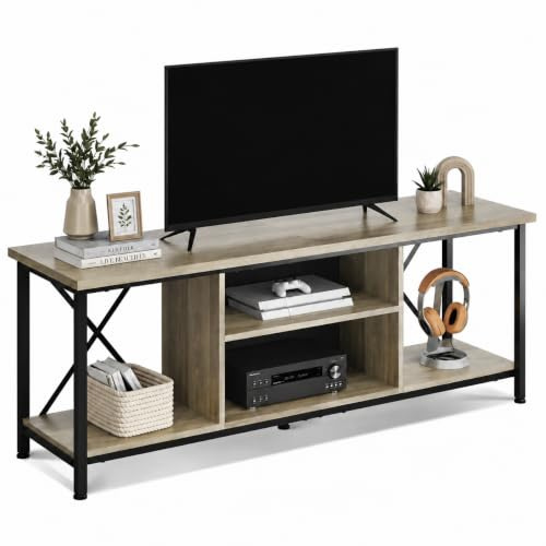 WLIVE TV Unit for TVs up to 65,140cm TV Stand Cabinet,Oak Grey | Wooden TV Console with Storage & Cable Management, Farmhouse Industrial Media Console for Living Room, Entertainment Area