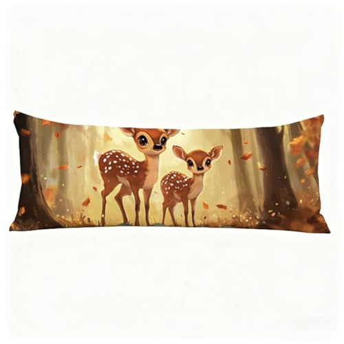 Taie Oreiller Forêt Oreiller de Corps Animal Taie de Traversin 180 x 50 cm (Lot de 1) Coussin pour Dormeur Latéral, Impression Recto Verso Velour Taies D'oreillers pour Salon Lit Coussin Long H0-748