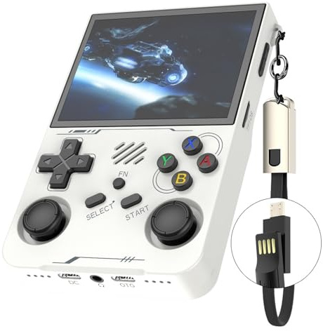 R36XX Portable Game Console, A Retro Portable Game Console That Supports Wireless Connection, with A 3.5-inch IPS Screen and Dual Joysticks, and Built-in 21000 Classic Games-white||128g