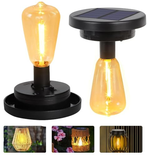 Nzkeuf 2 Pack Lightning Effect Solar Replacement Top Panel Lantern, 7.7cm Warm White Replacement Solar Light Top, Replacement Bulbs for Lantern Outdoor Garden, Ideal for Gardeners & Homeowners