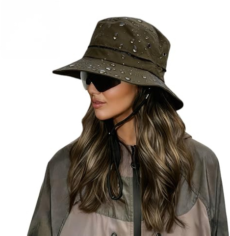 haetair Waterproof Bucket Hat for Women - UV Protection Fishing Foldable Rain Hats Ladies Adjustable Hat Sun Summer Outdoor Hiking Cap