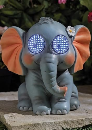 Garden Mile Éléphant solaire avec yeux clignotants mobiles - Décoration de jardin - Décoration de jardin en résine étanche - Figurine d'animal pour pelouse, terrasse, bordures - Idée cadeau unique