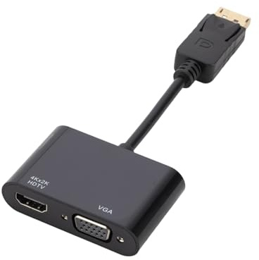 4K 60Hz 1080p Dual Output Video Splitter Plug and Play DisplayPort To HDMI VGA Adapter 2 in 1 To HDMI VGA Adapter for Computer Desktop Laptop Monitor Projectors