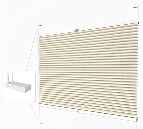Home-Vision® Premium Plissee zum Anschrauben in der Glasleiste Innenrahmen (Creme-Vanille, B50cm x H100cm) Blickdicht Plissee Jalousie mit Halterungen zum Bohren, Sonnenschutzrollo Rollo